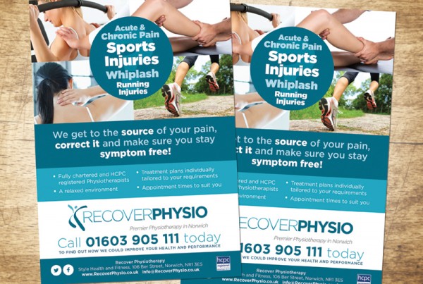 Recover Physio, Norwich leaflet design by Paul Kirk Design