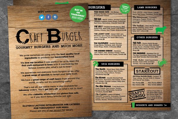 Craft Burger menu design - Paul Kirk Design